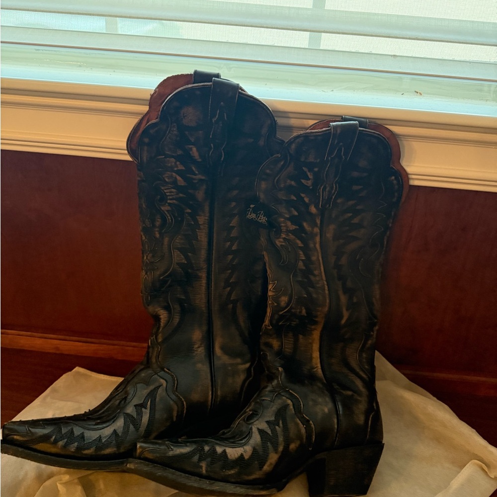 Dan Post Dark Leather Heeled Boots - Picture 3 of 8
